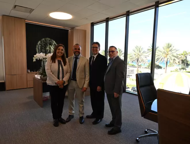 A meeting before the Golden Beach Civic Center ribbon cutting ceremony. From the left: Annabella Garcia, PM; Alex Diaz, Town Manager; Jim Riviello, Principle, and Myself.